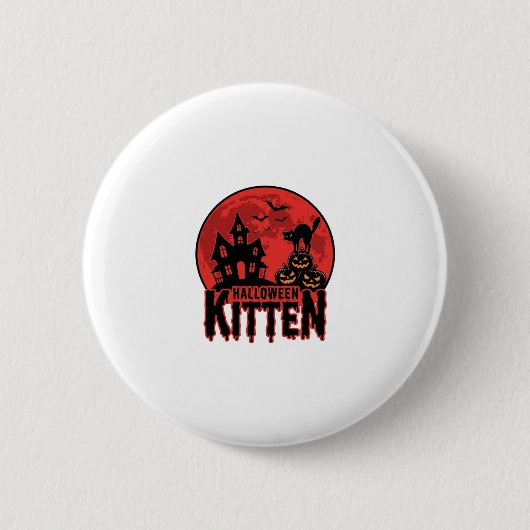 Halloween-Kätzchen Spukhaus Katze Grafik_1 Button (Vorderseite)