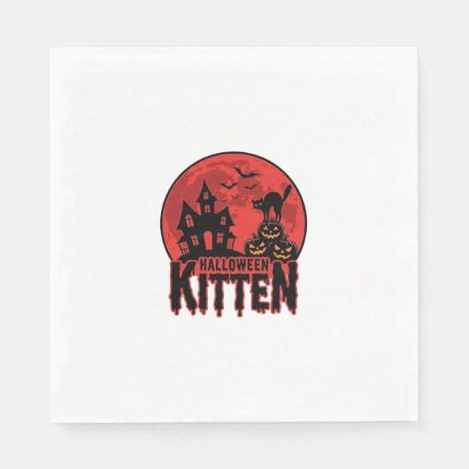 Halloween-Kätzchen Spukhaus Katze Grafik_1 Serviette (Vorderseite)