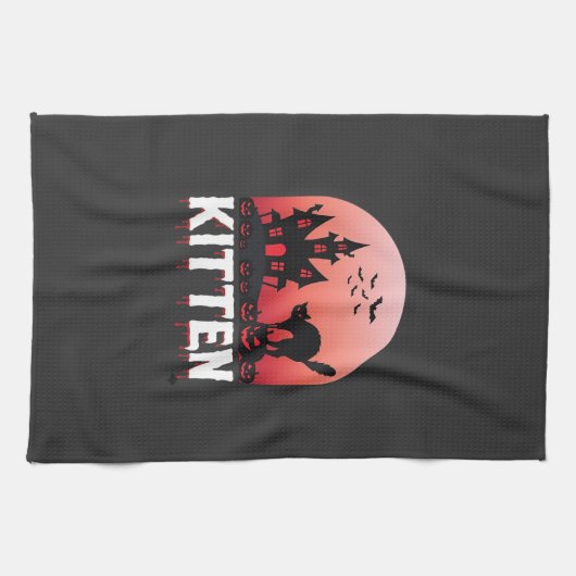 Halloween-Kätzchen Spukhaus Katzen-Design_1 Geschirrtuch (Horizontal)