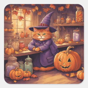 Halloween-Katze #1-Aufkleber Quadratischer Aufkleber