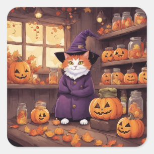 Halloween-Katze #2-Aufkleber Quadratischer Aufkleber