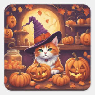 Halloween-Katze #7-Aufkleber Quadratischer Aufkleber