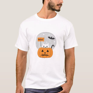 Halloween-Katze-Buh-Illustration Klassisches T-Shi T-Shirt