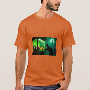 Halloween-Katze, die sich den T - Shirt eines Clas