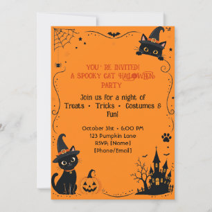 Halloween-Katze Einladungsrückseite Design   Süße  Einladung