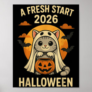 Halloween-Katze-Geist-Grafik - Frischer Start 2026 Poster
