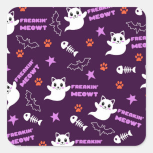 Halloween-Katze Geist Quadratischer Aufkleber