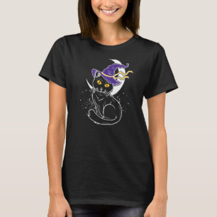 Halloween-Katze Halbmond Hexenhut T-Shirt