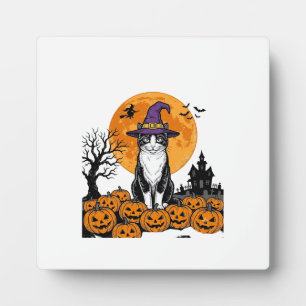 Halloween-Katze Hexe Kürbis Vintage Gruselig_1 Fotoplatte
