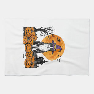 Halloween-Katze Hexe Kürbis Vintage Gruselig_1 Geschirrtuch