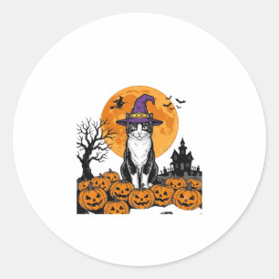 Halloween-Katze Hexe Kürbis Vintage Gruselig_1 Runder Aufkleber
