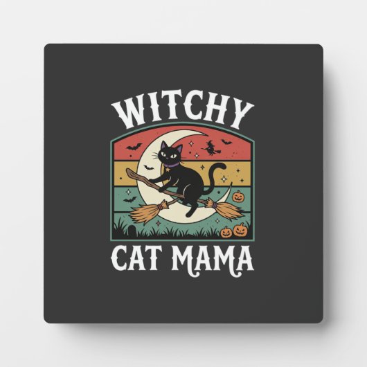 Halloween-Katze Hexen-Mama Fotoplatte (Vorderseite)