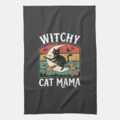 Halloween-Katze Hexen-Mama Geschirrtuch (Vertikal)