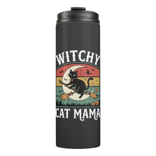 Halloween-Katze Hexen-Mama Thermosbecher (Vorderseite)