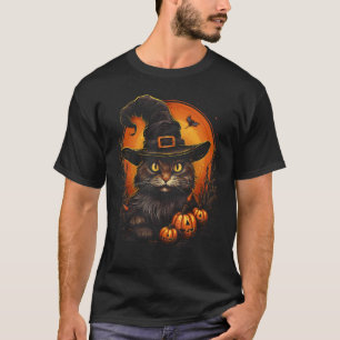 Halloween-Katze Hexenhut Gruselig Süßer Kürbis T-Shirt
