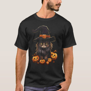 Halloween-Katze Hexenhut Jack o Lantern Kürbis Cos T-Shirt