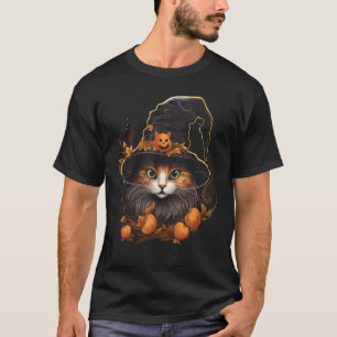 Halloween-Katze Hexenhut Kürbis Herbst Herbst Deko T-Shirt