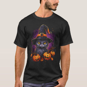 Halloween-Katze Hexenhut Kürbis Jack o Lantern Cos T-Shirt