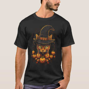 Halloween-Katze Hexenhut Kürbis Jack o Lantern Cos T-Shirt
