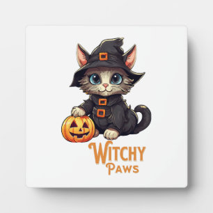 Halloween-Katze Hexenpfoten Fotoplatte