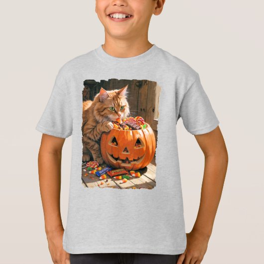Halloween Katze hilft sich selbst bei der Süßigkei T-Shirt (Vorderseite)