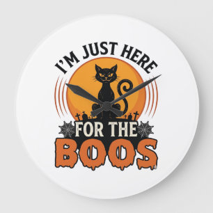 Halloween-Katze Ich bin nur wegen der Buh-Rufe hie Große Wanduhr