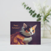 Halloween. Katze im Kürbis Kostüm. Postkarte (Stehend Vorderseite)