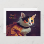 Halloween. Katze im Kürbis Kostüm. Postkarte (Vorne/Hinten)