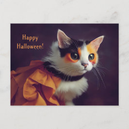 Halloween. Katze im Kürbis Kostüm. Postkarte