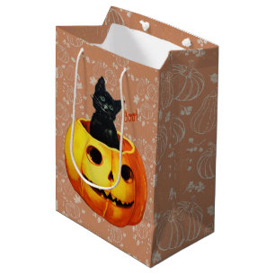 Halloween-Katze im Kürbis Mittlere Geschenktüte