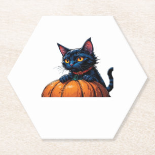 Halloween-Katze im verzauberten Kürbisfeld Classic Untersetzer