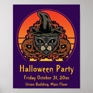 Halloween-Katze in Hexenhut Abra Cadabra Vintage Poster