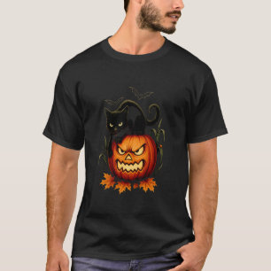 Halloween-Katze Jack O Laterne Fledermäuse Hexen V T-Shirt