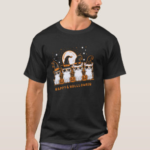 Halloween-Katze Kätzchen Kürbis Hexenhut Brille Co T-Shirt