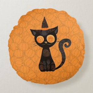 Halloween/Katze/Kürbis/Herbst  Rundes Kissen