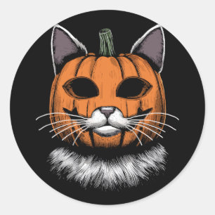 Halloween-Katze, Kürbisgesicht Runder Aufkleber