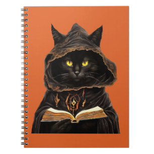 Halloween-Katze liest Anatomie-Zauberliste der Beu Notizblock