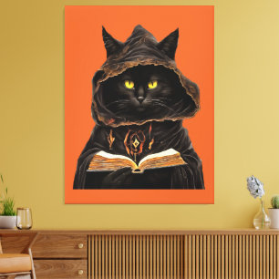 Halloween-Katze liest Liste mit Anatomie-Zaubern f Leinwanddruck
