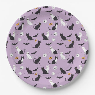 Halloween-Katze lila Pappteller