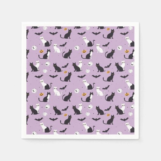 Halloween-Katze lila Serviette (Vorderseite)