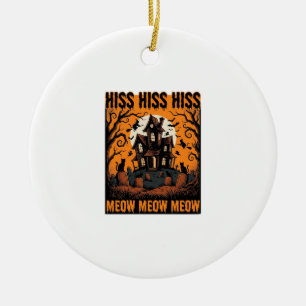 Halloween-Katze Miauen Gruseliges Vintage-Hexenhau Keramik Ornament