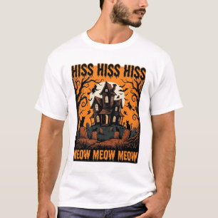Halloween-Katze Miauen Gruseliges Vintage-Hexenhau T-Shirt