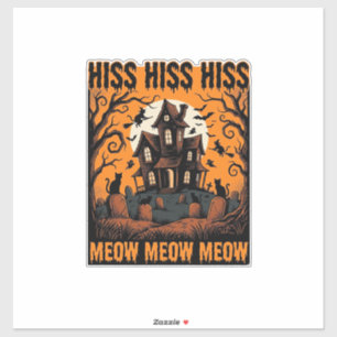 Halloween-Katze Miauw Gruseliges Vintage-Hexenhaus Aufkleber