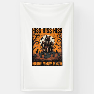 Halloween-Katze Miauw Gruseliges Vintage-Hexenhaus Banner