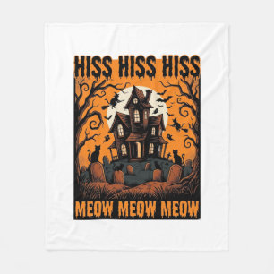 Halloween-Katze Miauw Gruseliges Vintage-Hexenhaus Fleecedecke