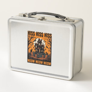 Halloween-Katze Miauw Gruseliges Vintage-Hexenhaus Metall Brotdose