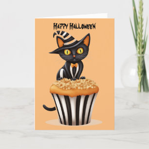 Halloween-Katze mit einem Muffin  Feiertagskarte
