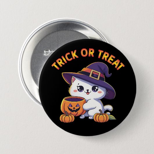 Halloween-Katze mit Jack O' Lantern Pumpkin Button (Vorne & Hinten)