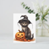 Halloween-Katze mit Kürbis Feiertagspostkarte (Stehend Vorderseite)