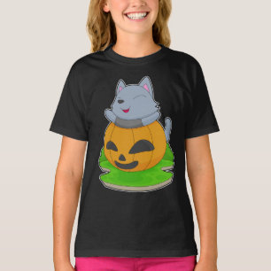 Halloween-Katze mit Kürbis T-Shirt
